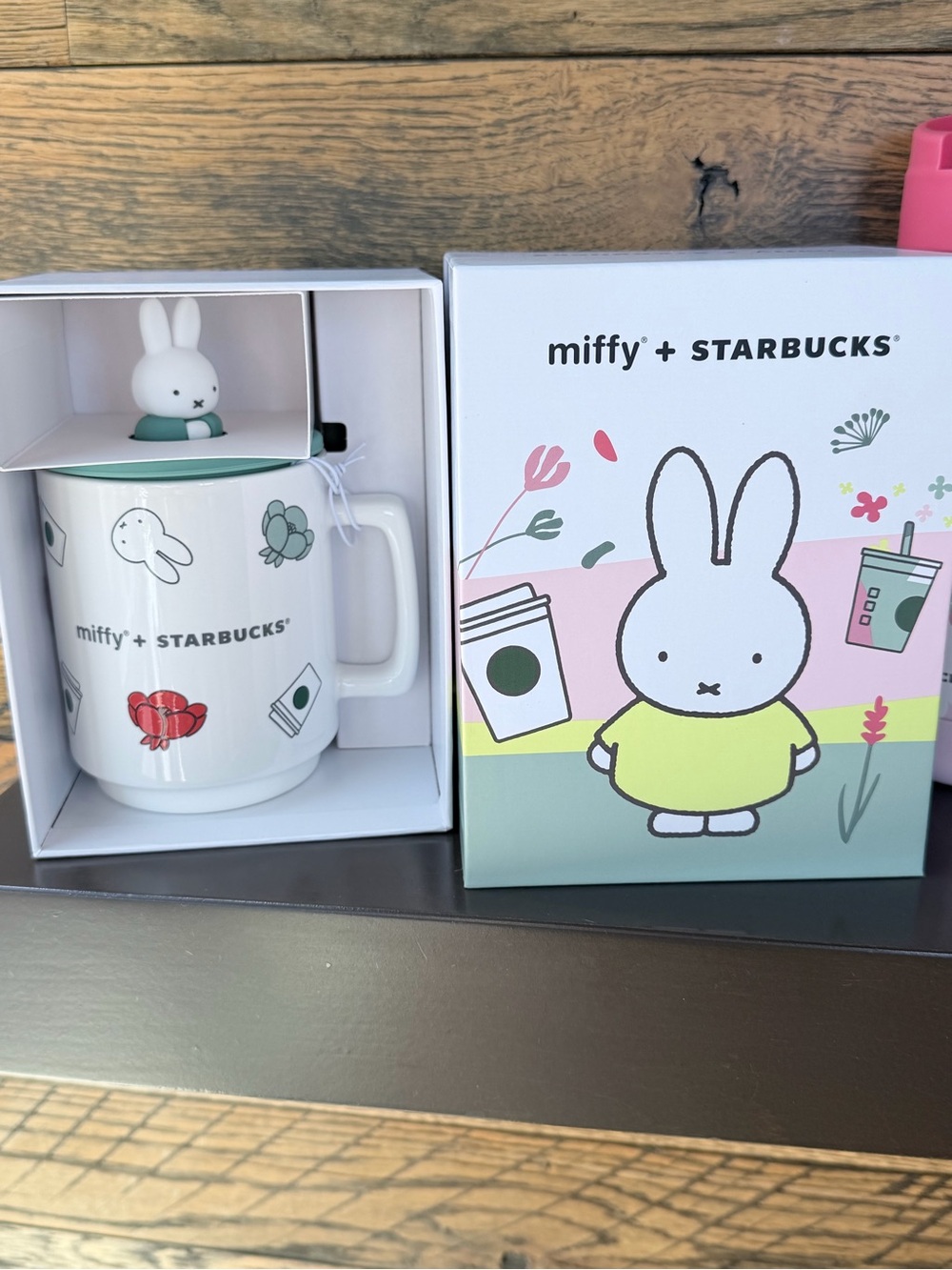 Limited Edition Miffy x Starbucks White Ceramic Mug with Green Lid and Bunny Top